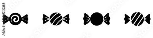 Black candy bow tie silhouette icon set for chocolate confectionery packaging, branding, and graphic design.