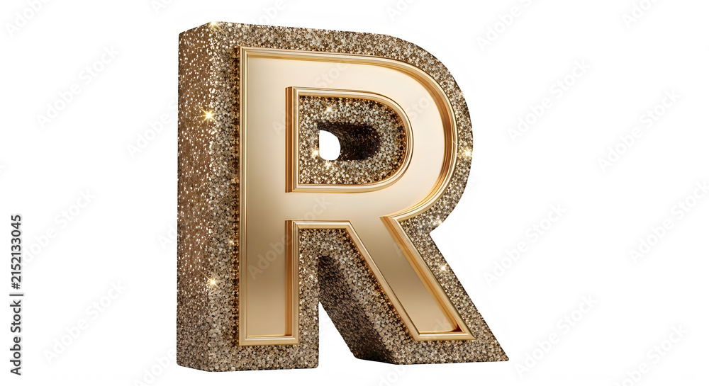 Fototapeta premium Glossy Gold Sparkling Letter R Isolated Design Element For Creative Projects transparent background