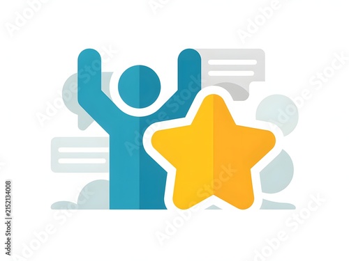Person celebrating success with a star icon and documents in hand