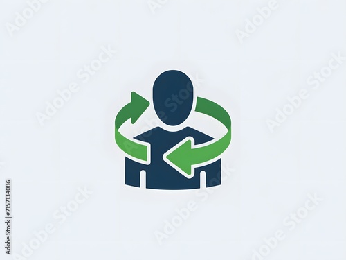 Silhouetted person exchanging digital data with circular arrows