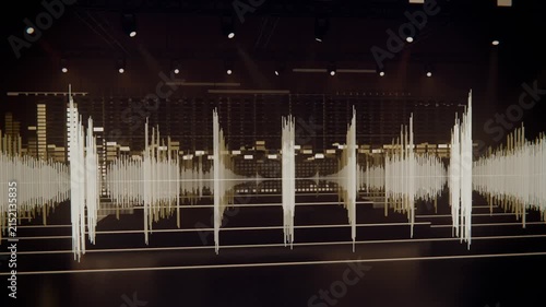 Animating waveform expanding into spikes and dense bursts after music playback on stage LED screen