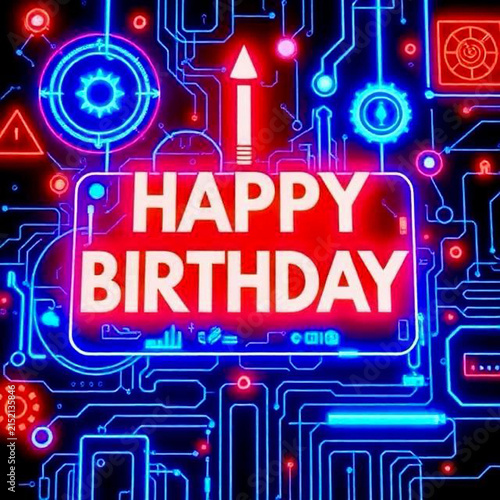 neon happy birthday card 