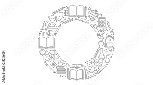 Back to school educational supplies icons arranged in a circular frame