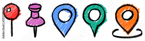 Location Pin Icon Colorful Crayon Chalk Drawing Doodle PNG Transparent