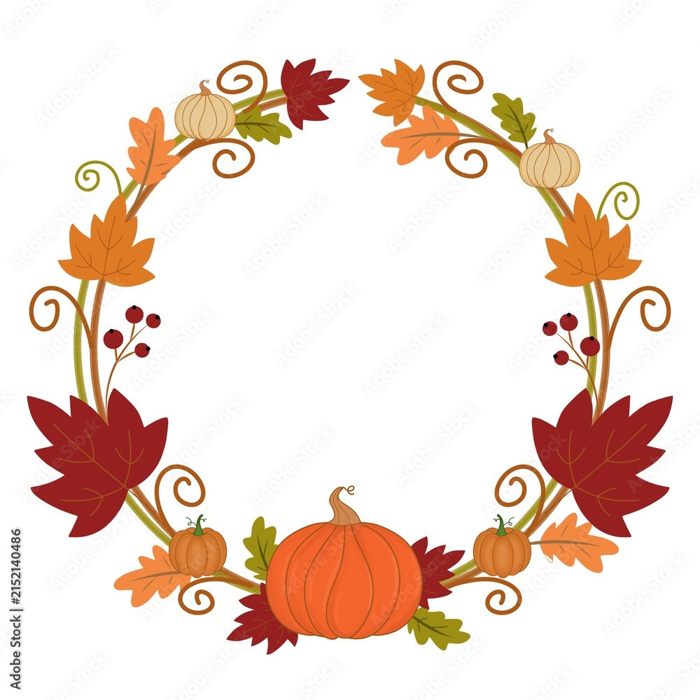Fototapeta premium Elegant Autumn Leaf and Pumpkin Wreath