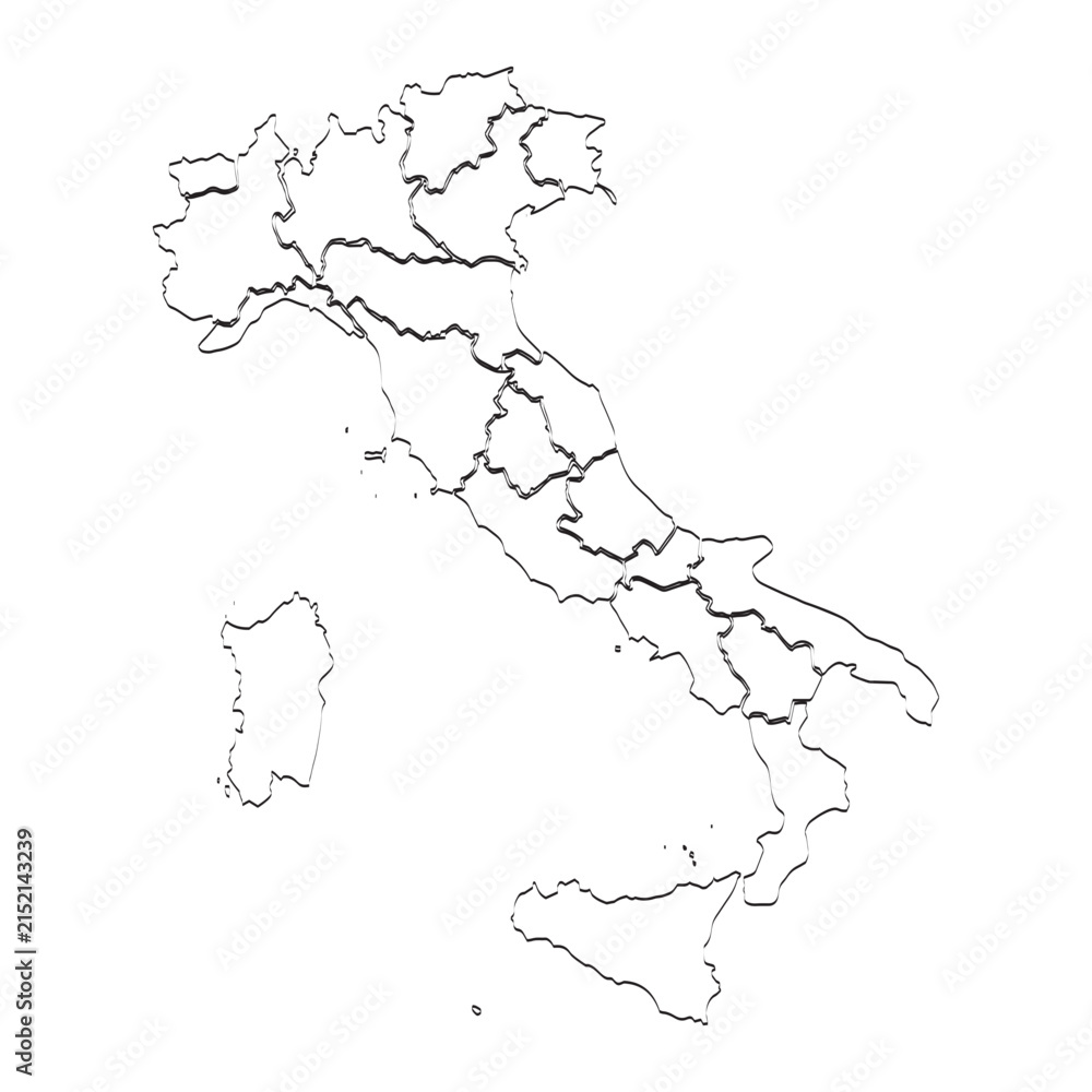 Fototapeta premium Simplified outline map of Italy showing internal administrative regional borders