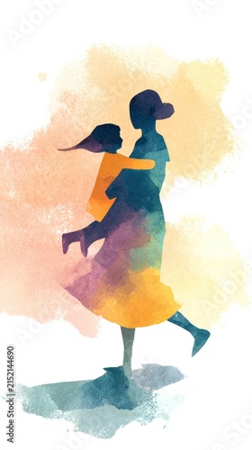 Mother and Child Reunion in Soft Watercolor Illustration