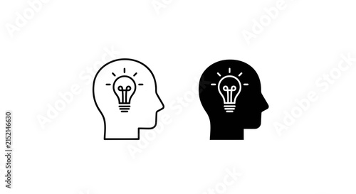 Foto Human head with lightbulb icon black and white graphic design