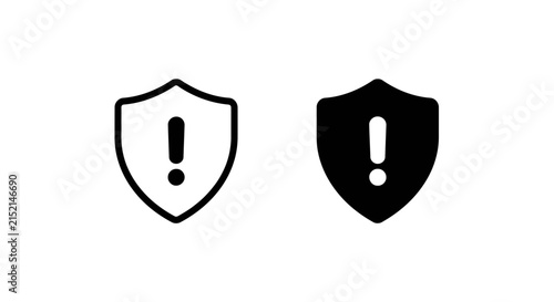 Warning shield icon with exclamation point black and white design