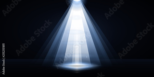Quadro su tela Bright Spotlight Beam Shining Down on a Dark Empty Stage Floor