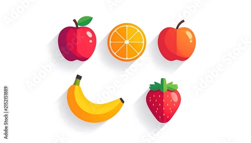 Assortment of fresh colorful fruits on white background.