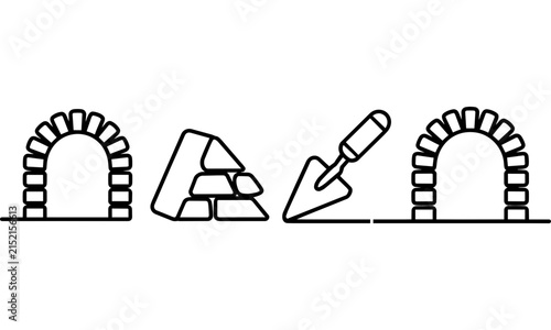 фотографія Masonry and bricklaying outline icons of semicircular brick arches, a stacked pi