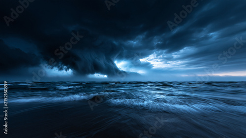 Dramatic Storm Clouds Over Rough Ocean Waves at Sea