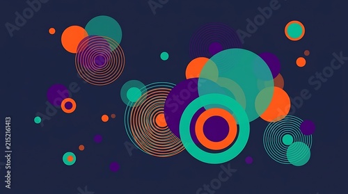 Abstract colorful overlapping circles and shapes on a dark blue background design element