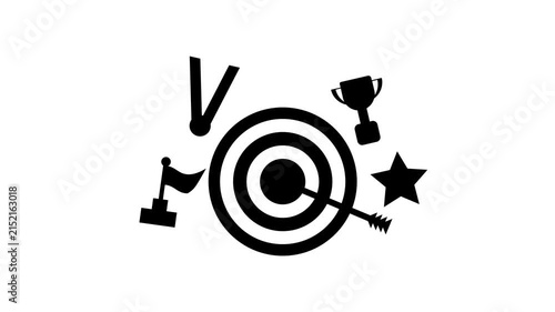 Animated Business Target Concept with Arrow Bullseye and Achievement Icons Silhouette Flat Vector Motion Graphic