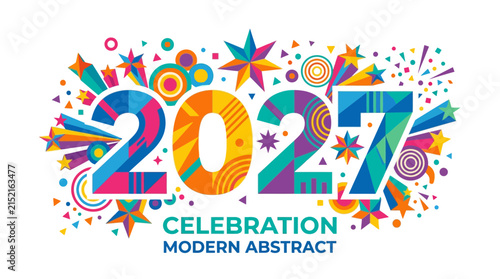 Colorful abstract vector illustration of the year 2027 with celebratory elements