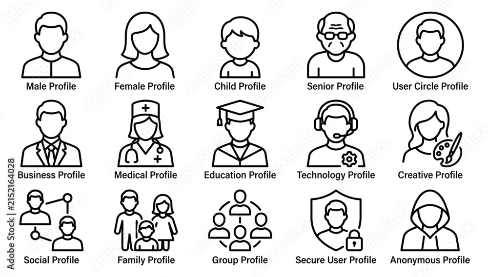 Obraz premium A diverse collection of user profile icons showcasing people from different ages backgrounds and various professional fields