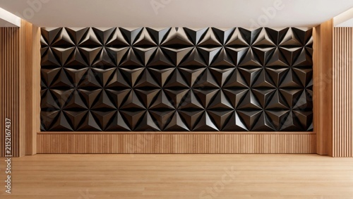 Modern Interior Design with Textured Geometric Wall Panel.