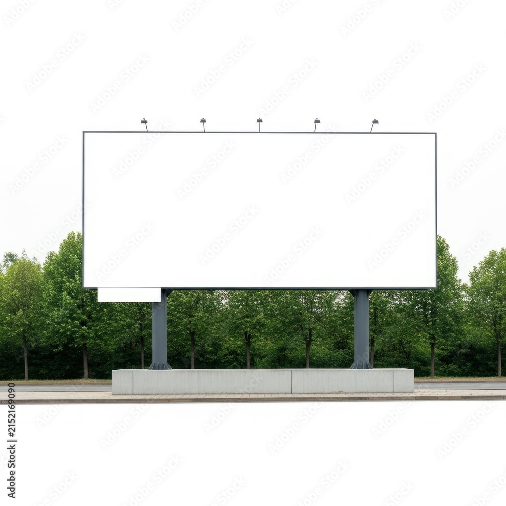 Fototapeta premium Large empty advertising billboard along a tree-lined highway