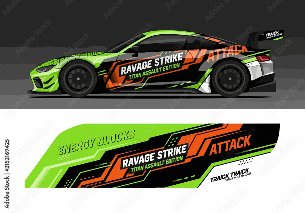 Fototapeta premium Futuristic Racing Car with Neon Green and Orange Design