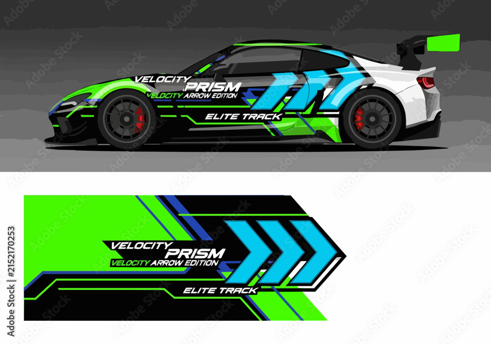 Fototapeta premium Futuristic Racing Car with Dynamic Arrow Graphics Design