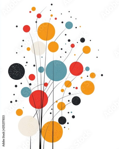 Colorful Abstract Design Featuring Bold Circles and Delicate Lines in Vibrant Shades on White Background