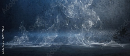 Mysterious Blue Smoke Swirling in Dark Environment with Lens Flare.
