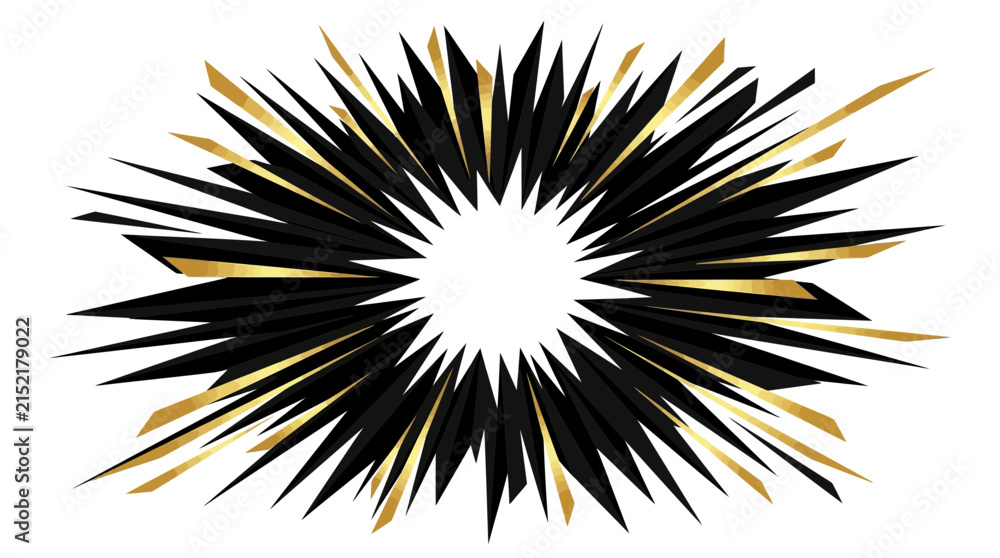 Obraz premium Sharp black and golden radial starburst burst on white