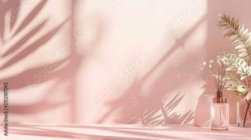Fond graphique mur rose, présentoir, stand pour intégration produit cosmétique