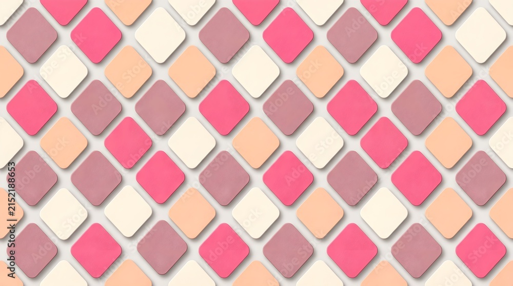 Naklejka premium Soft 3D Embossed Diagonal Grid Pattern in Pastel ColorsRaised Rhombus Geometric Texture with Light Shadow EffectsElegant Quilted Background with Diamond Shaped Tiles
