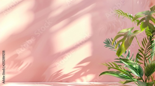 Fond graphique mur rose, présentoir, stand pour intégration produit cosmétique