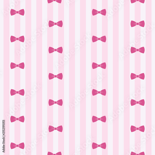 Retro striped seamless vector pattern with pink ribbons