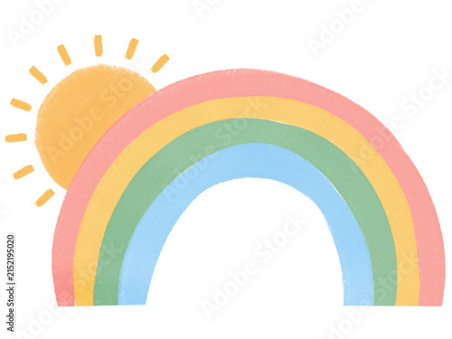 sun rainbow colorful oil pastel children messy style drawing