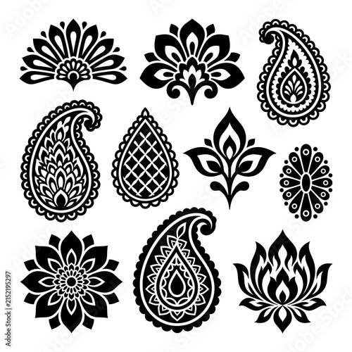 Indian and Persian Paisley Ornament Collection with Floral, Lotus, Mandala and Decorative Motifs