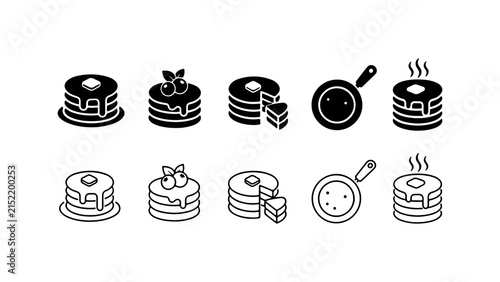 Pancake Icon Set in Silhouette and Outline Style Vector
