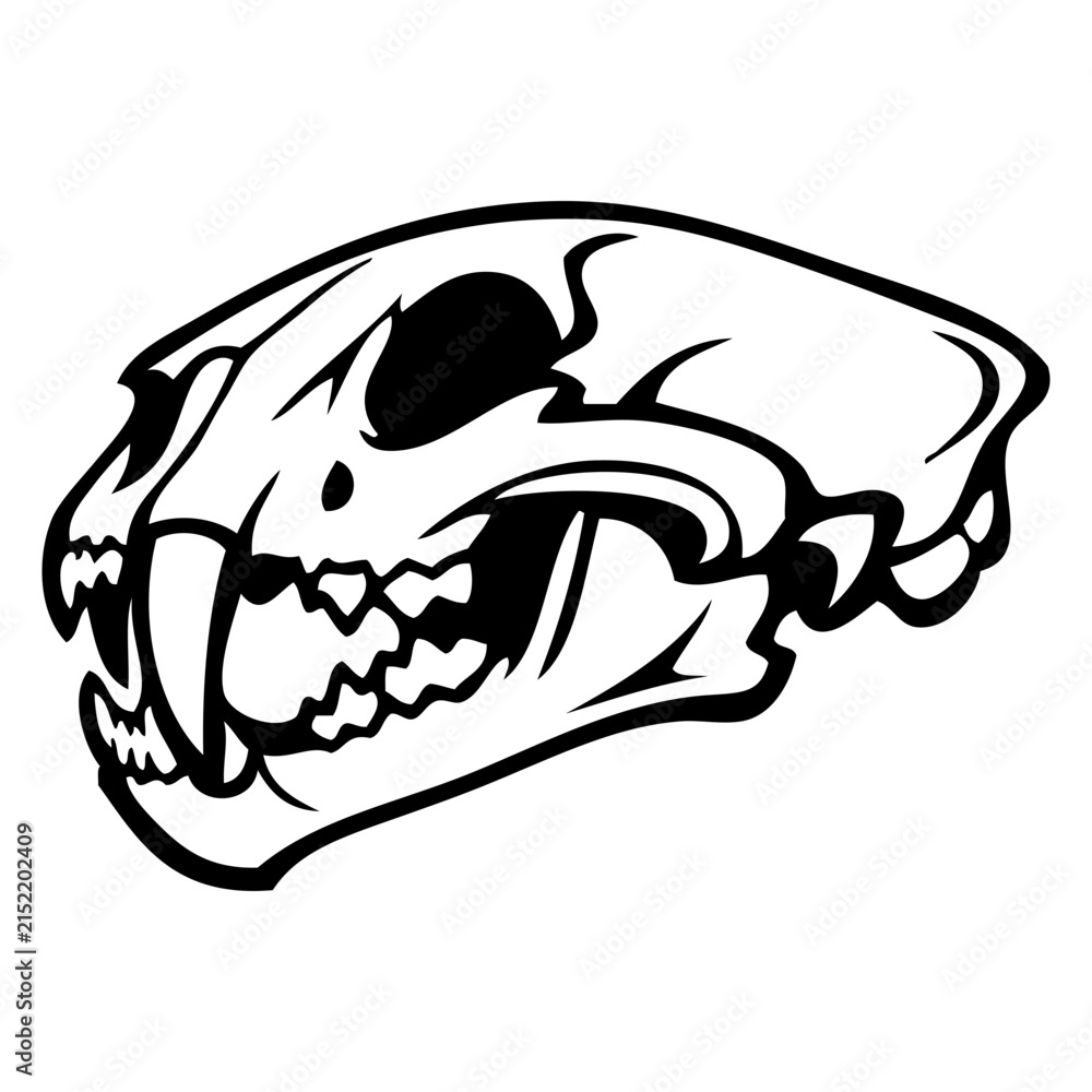 Obraz premium Fauna africana. Icono con dibujo sencillo con lineas del cráneo de un felino depredador tipo león visto de perfil