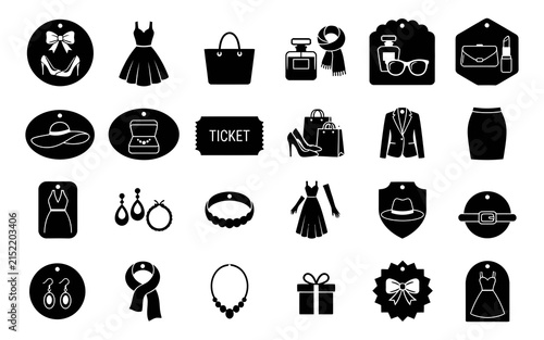 Black and white flat style badge and accessory icons collection