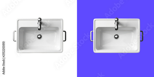 Modern white ceramic bathroom washbasin with chrome metal faucet png