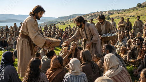The Miracle Illustration Of The Feeding Of The Five Thousand In The Gospels