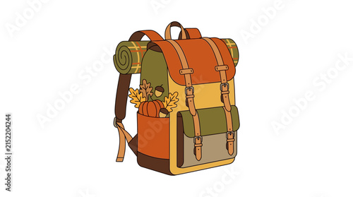 Autumn Themed Backpack Illustration on Transparent Background