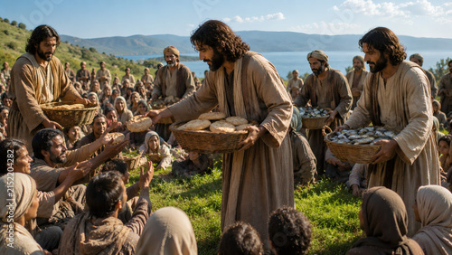 The New Testament Story Of Jesus Providing Food For A Great Multitude Through Divine Compassion And Power