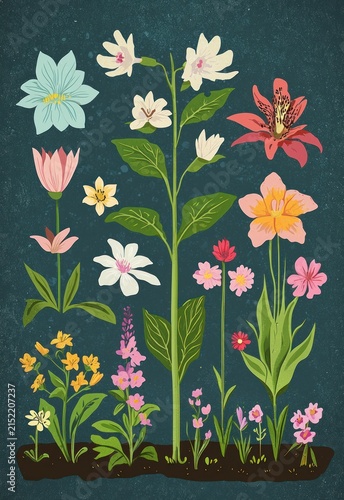 Educational poster showcasing the stages of flowering plants.