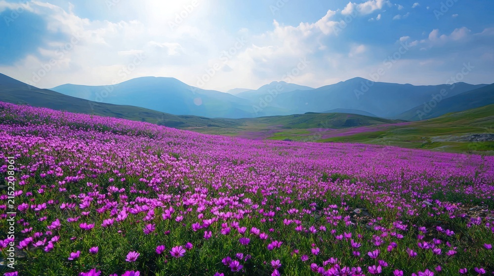 Obraz premium Field of purple flowers blooming together, creating a stunning view.