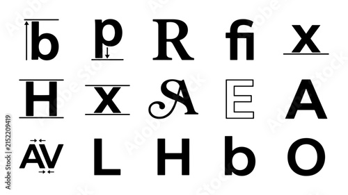 Bild auf Leinwand Typography design elements and font anatomy icons