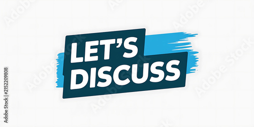 Let's Discuss text with dark teal rectangles and bright blue brush stroke accent 