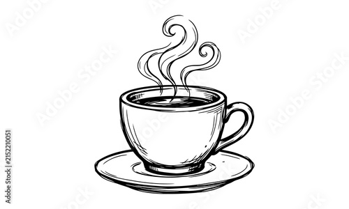 Fotografie Steaming hot coffee cup on saucer isolated transparent background illustration t