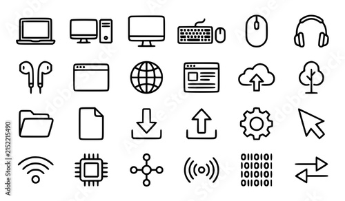 Notebook Computer Web and Technology Thin Line Icon Collection