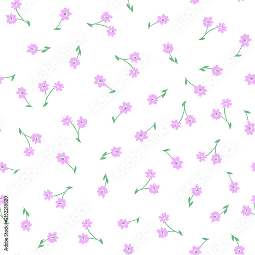 Small pastel pink wildflowers scattered across a clean white background during daylight with a delicate floral pattern concept