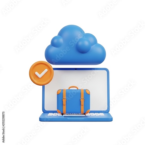 Cloud storage with luggage symbolizing digital travel and backup