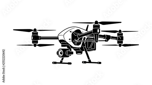 Black and White Vector Illustration of a Professional Drone